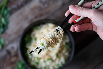 Image showing Chinese noodles. Top view.