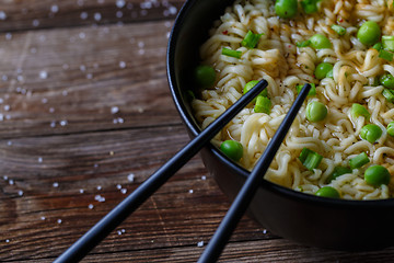 Image showing Chinese noodles. Top view.