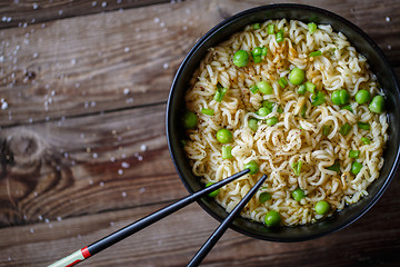 Image showing Chinese noodles. Top view.
