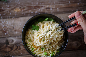 Image showing Chinese noodles. Top view.