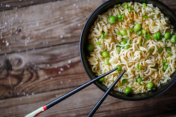 Image showing Chinese noodles. Top view.