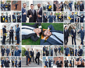 Image showing The collage from portraites of multi ethnic business team.