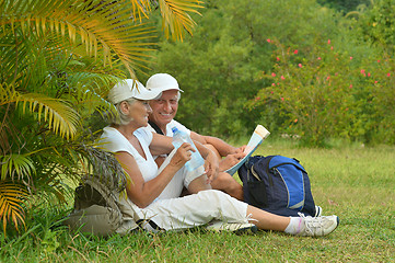 Image showing elderly couple rest at tropical resort