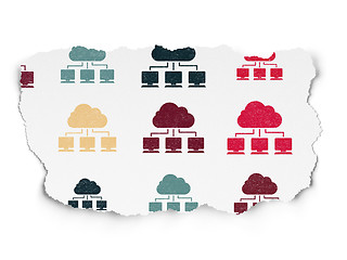 Image showing Cloud technology concept: Cloud Network icons on Torn Paper background