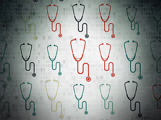 Image showing Healthcare concept: Stethoscope icons on Digital Paper background