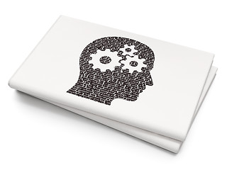Image showing Finance concept: Head With Gears on Blank Newspaper background