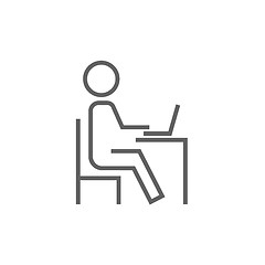 Image showing Student sitting on chair in front of laptop line icon.