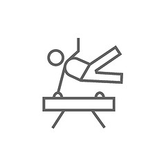 Image showing Gymnast exercising on pommel horse line icon.