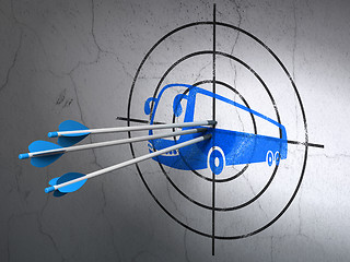 Image showing Tourism concept: arrows in Bus target on wall background