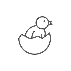 Image showing Chick peeking out of egg shell line icon.