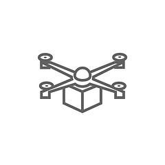 Image showing Drone delivering package line icon.