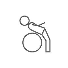 Image showing Man doing exercises lying on gym ball line icon.