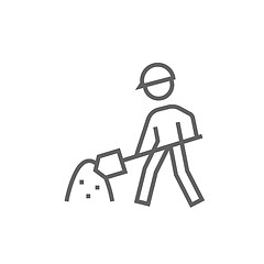 Image showing Man with shovel and hill of sand line icon.