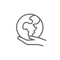 Image showing Hand holding the Earth line icon.