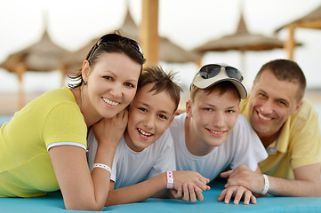 Image showing Family at tropical resort.