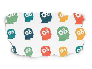 Image showing Learning concept: Head With Gears icons on Torn Paper background