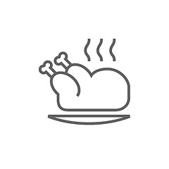 Image showing Baked whole chicken line icon.