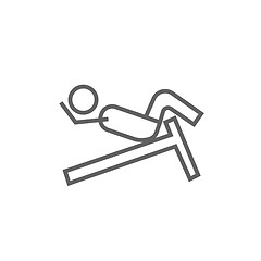 Image showing Man doing crunches on incline bench line icon.