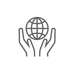 Image showing Two hands holding globe line icon.