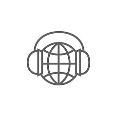 Image showing Globe in headphones line icon.