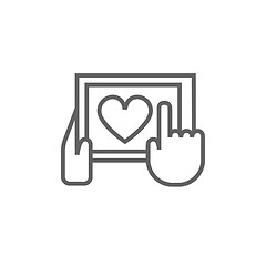 Image showing Hands holding tablet with heart sign line icon.