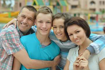 Image showing Family at tropical resort.