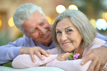 Image showing smiling old couple with flower