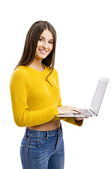 Image showing Girl working with a laptop