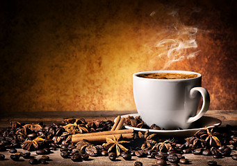 Image showing Cup of coffee with spices