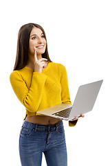 Image showing Girl working with a laptop