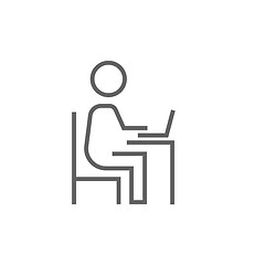 Image showing Businessman working at his laptop line icon.