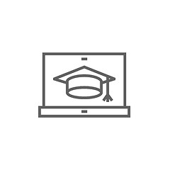 Image showing Laptop with graduation cap on screen line icon.