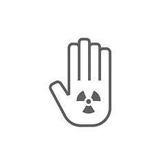 Image showing Ionizing radiation sign on a palm line icon.