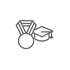 Image showing Graduation cap with medal line icon.