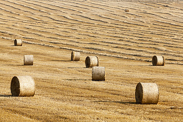 Image showing haystacks in a field of straw  