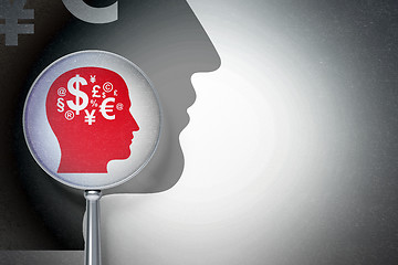 Image showing Education concept:  Head With Finance Symbol with optical glass on digital background