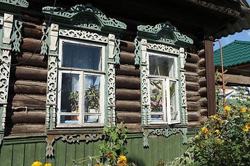 Image showing carvings window log farmhouse 