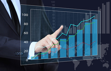 Image showing Businessman Touching a Graph Indicating Growth. business concept 