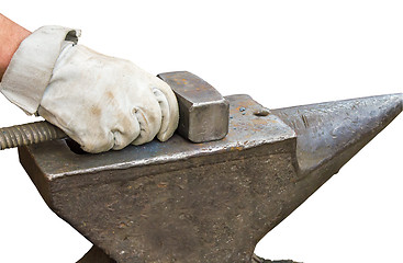 Image showing Blacksmith\'s hammer and anvil on a white background.