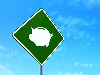 Image showing Money concept: Money Box on road sign background