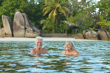 Image showing elderly couple rest at tropical beach