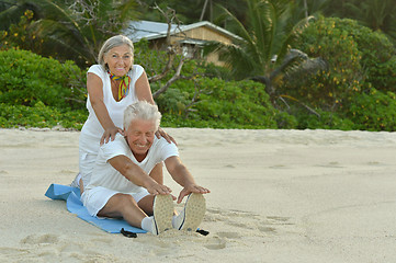 Image showing Senior couple exercising  in summer