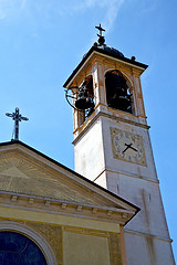 Image showing  sunny day    milan   old abstract in triangle roof  tower bell 