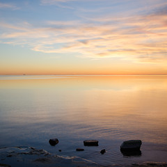 Image showing Bright sunset view with calm water