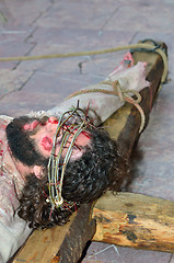 Image showing GALATI, ROMANIA 04.2014- Jesus on cross, on the way to his cruci