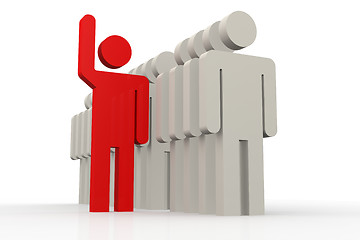 Image showing Red man stand out of a line of queue