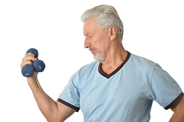 Image showing Senior man Standing With Dumbbell