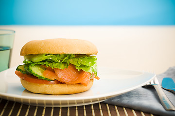 Image showing Breakfast salmon bagel