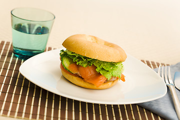 Image showing Breakfast salmon bagel