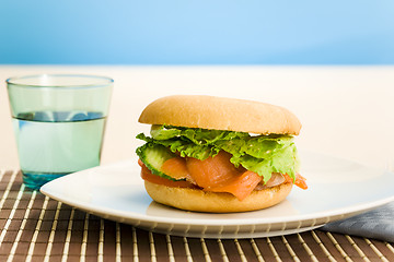 Image showing Breakfast salmon bagel